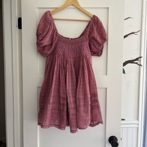 Free People Gorgeous rose colored peasant mini dress.